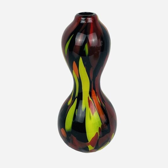 Vintage Abstract Tall 12" Art Glass Vase Hourglass Spatter Bohemian End of Day - Picture 2 of 6